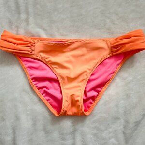 VS Neon Orange Ruched Hipped Bikini Bottoms (only) with Hot Pink Inside